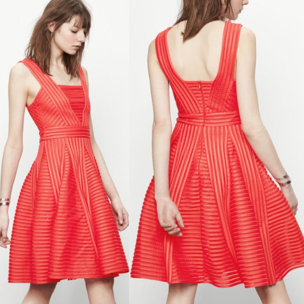 Maje Rodez Puffball Technical Knit Dress S Coral Pink Fit Flared Cocktail Party
